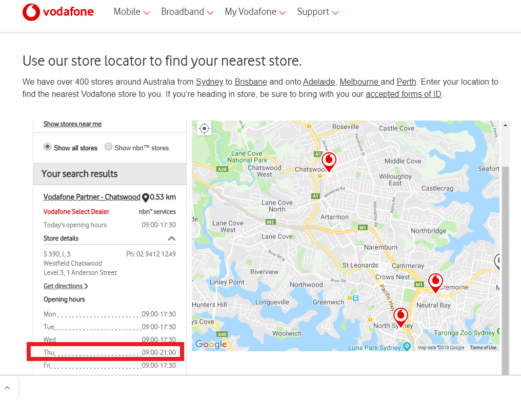 Vodafone Thursday Night Opening Hours